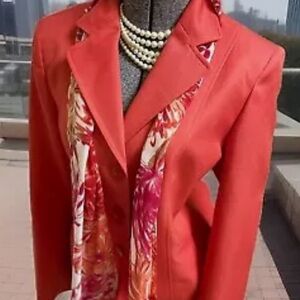 Evan Picone suit, coral color with scarf, size 12, EUC, jacket/pencil skirt